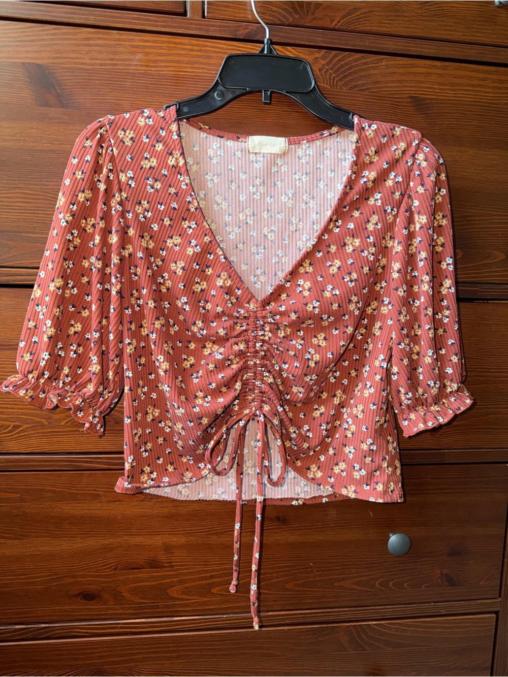 Altar'd State Rust Floral Cinched V-Neck Crop Top